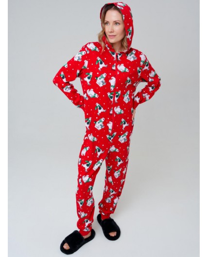 Пижама-комбинезон трикотажная унисекс для взрослых красный