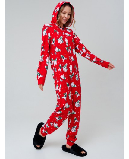 Пижама-комбинезон трикотажная унисекс для взрослых красный