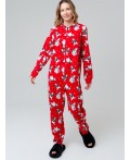 Пижама-комбинезон трикотажная унисекс для взрослых красный