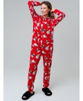 Пижама-комбинезон трикотажная унисекс для взрослых красный
