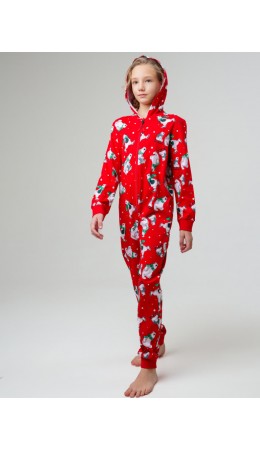 Пижама-комбинезон трикотажная унисекс для детей красный