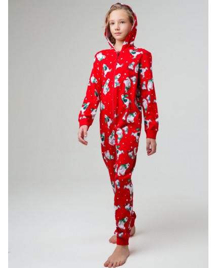 Пижама-комбинезон трикотажная унисекс для детей красный