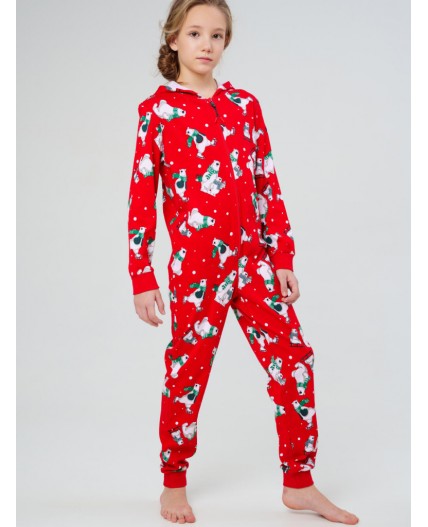 Пижама-комбинезон трикотажная унисекс для детей красный