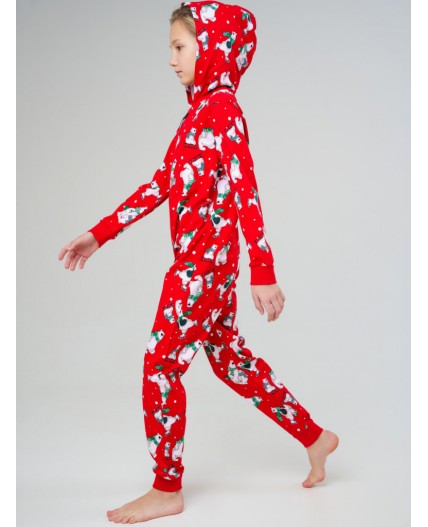 Пижама-комбинезон трикотажная унисекс для детей красный
