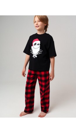 Комплект для мальчиков: брюки текстильные, фуфайка трикотажная (футболка) красный,черный