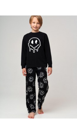 Комплект трикотажный для мальчиков: фуфайка (футболка), брюки черный,зеленый