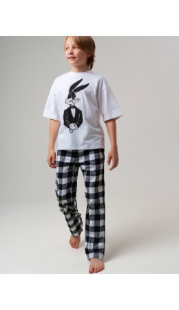 Комплект для мальчиков: брюки текстильные, фуфайка трикотажная (футболка) белый,черный