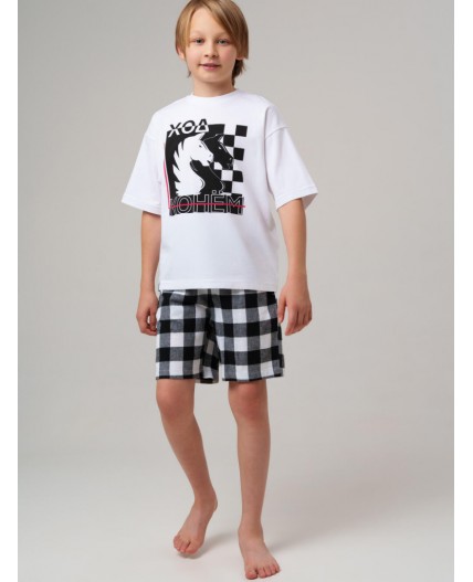 Комплект для мальчиков: фуфайка (футболка) трикотажная, шорты текстильные белый,черный