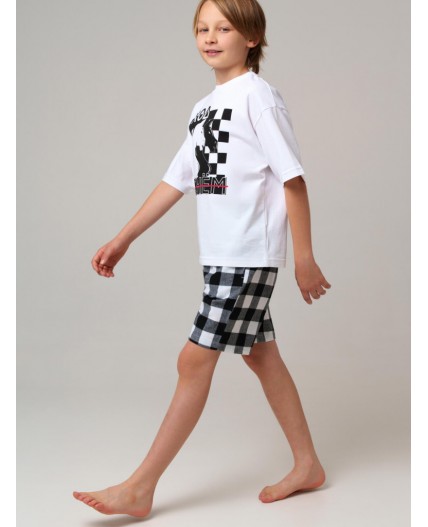 Комплект для мальчиков: фуфайка (футболка) трикотажная, шорты текстильные белый,черный
