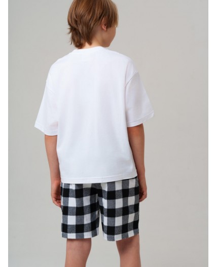 Комплект для мальчиков: фуфайка (футболка) трикотажная, шорты текстильные белый,черный