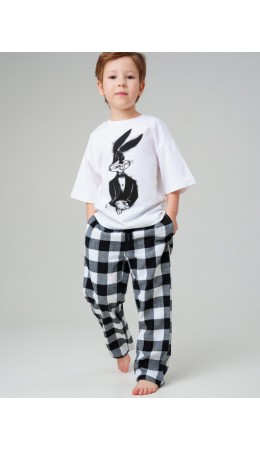 Комплект для мальчиков: брюки текстильные, фуфайка трикотажная (футболка) белый,черный