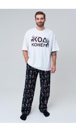 Комплект для мужчин: фуфайка (футболка) трикотажная, брюки текстильные разноцветный