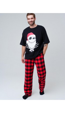 Комплект для мужчин: фуфайка (футболка) трикотажная, брюки текстильные черный,красный