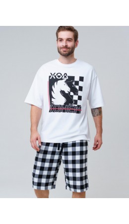 Комплект для мужчин: фуфайка (футболка) трикотажная, шорты текстильные белый,черный