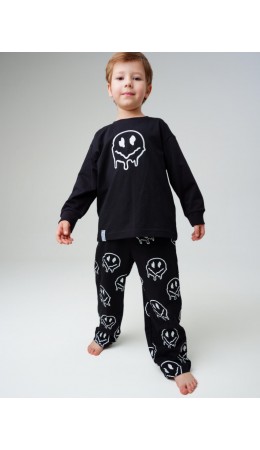 Комплект трикотажный для мальчиков: фуфайка (футболка с длинными рукавами), брюки черный,зеленый