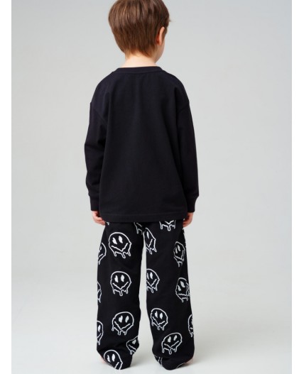 Комплект трикотажный для мальчиков: фуфайка (футболка с длинными рукавами), брюки черный,зеленый