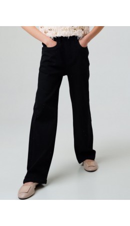 Брюки текстильные джинсовые для девочек черный