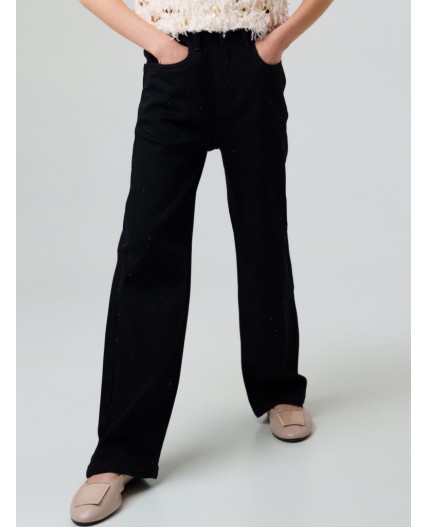 Брюки текстильные джинсовые для девочек черный