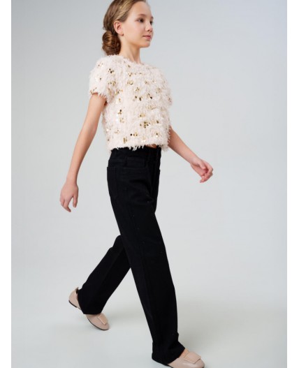 Брюки текстильные джинсовые для девочек черный