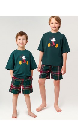 Комплект для мальчиков: фуфайка (футболка) трикотажная, шорты текстильные зеленый,красный