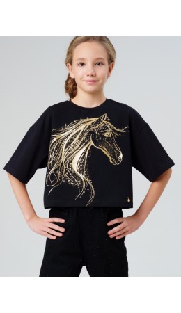 Фуфайка трикотажная для девочек (футболка) черный