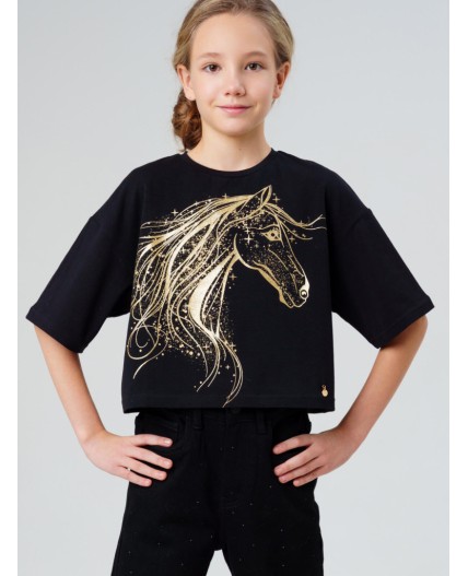 Фуфайка трикотажная для девочек (футболка) черный