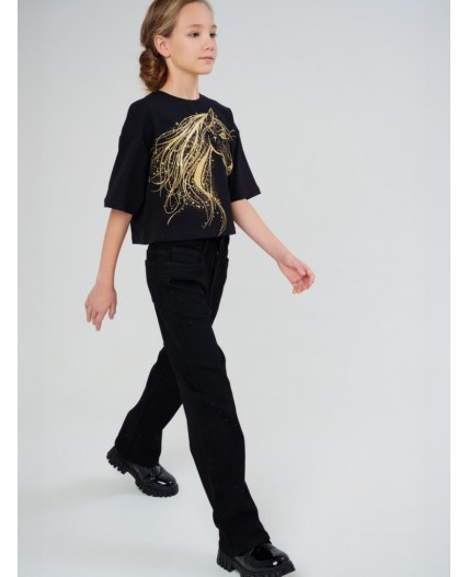 Фуфайка трикотажная для девочек (футболка) черный