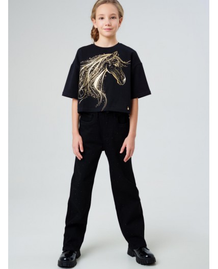 Фуфайка трикотажная для девочек (футболка) черный