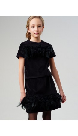 Комплект трикотажный для девочек: джемпер, юбка черный