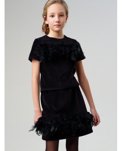 Комплект трикотажный для девочек: джемпер, юбка черный