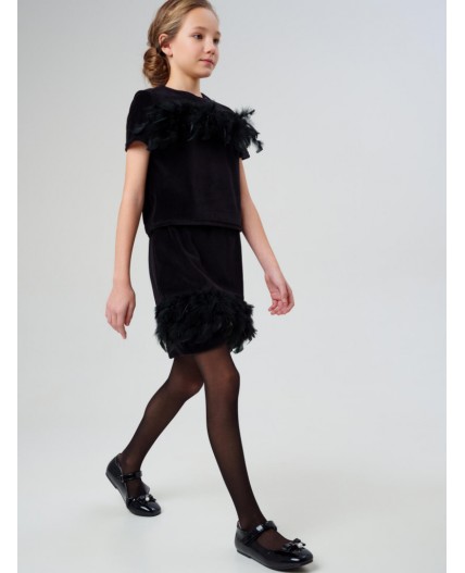 Комплект трикотажный для девочек: джемпер, юбка черный