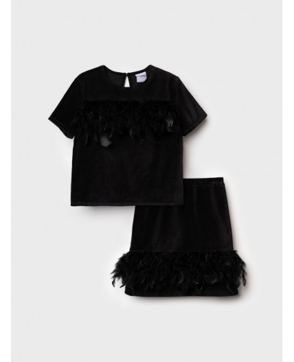 Комплект трикотажный для девочек: джемпер, юбка черный