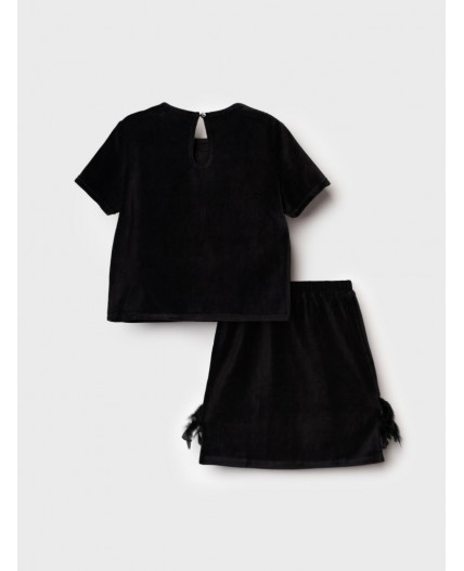 Комплект трикотажный для девочек: джемпер, юбка черный