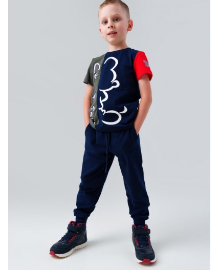 Комплект трикотажный для мальчиков: фуфайка (футболка), брюки тёмно-синий,хаки,красный