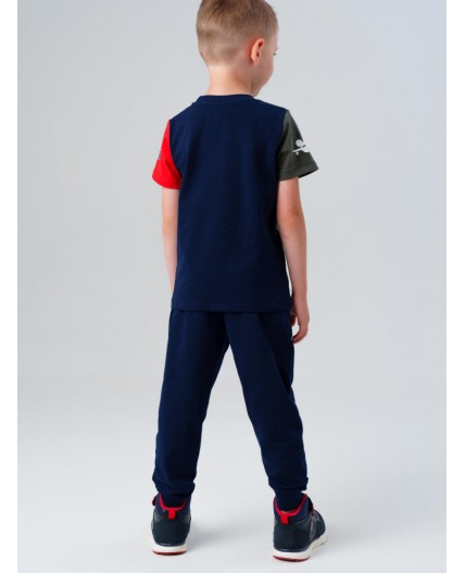 Комплект трикотажный для мальчиков: фуфайка (футболка), брюки тёмно-синий,хаки,красный