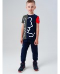 Комплект трикотажный для мальчиков: фуфайка (футболка), брюки тёмно-синий,хаки,красный