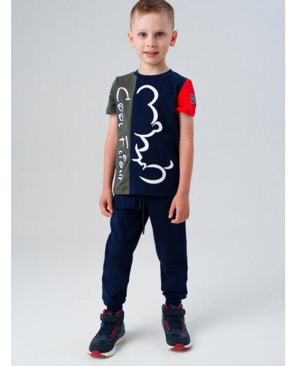 Комплект трикотажный для мальчиков: фуфайка (футболка), брюки тёмно-синий,хаки,красный