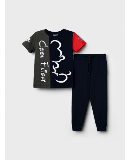 Комплект трикотажный для мальчиков: фуфайка (футболка), брюки тёмно-синий,хаки,красный