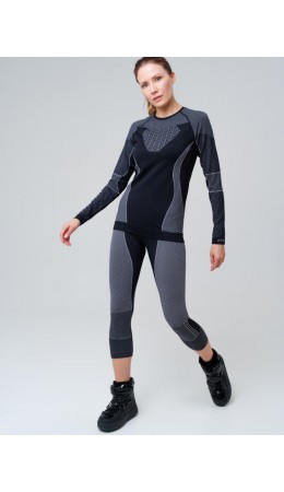 Термокомплект трикот. для женщин: фуфайка с длин. рук, брюки укороченные для эпизод. использования черный,белый