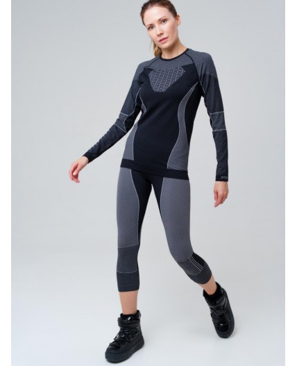 Термокомплект трикот. для женщин: фуфайка с длин. рук, брюки укороченные для эпизод. использования черный,белый