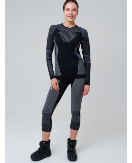 Термокомплект трикот. для женщин: фуфайка с длин. рук, брюки укороченные для эпизод. использования черный,белый