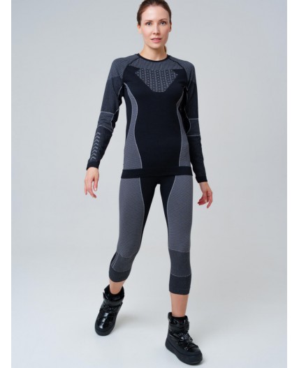 Термокомплект трикот. для женщин: фуфайка с длин. рук, брюки укороченные для эпизод. использования черный,белый