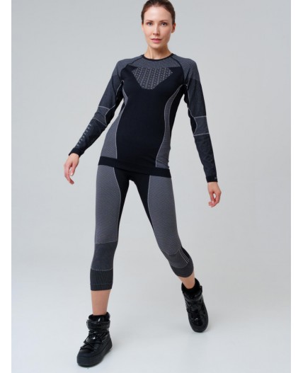 Термокомплект трикот. для женщин: фуфайка с длин. рук, брюки укороченные для эпизод. использования черный,белый