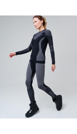 Термокомплект трикот. для женщин: фуфайка (футболка) с длин. рук, брюки для эпизод. использования черный,белый