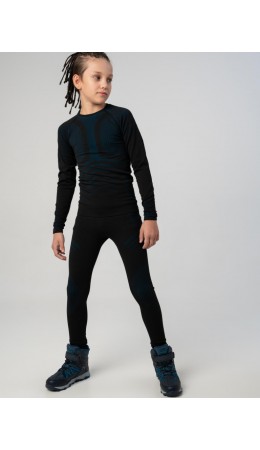 Термокомплект трикотажный для мальчиков: брюки, толстовка для эпизодического использования черный,бирюзовый