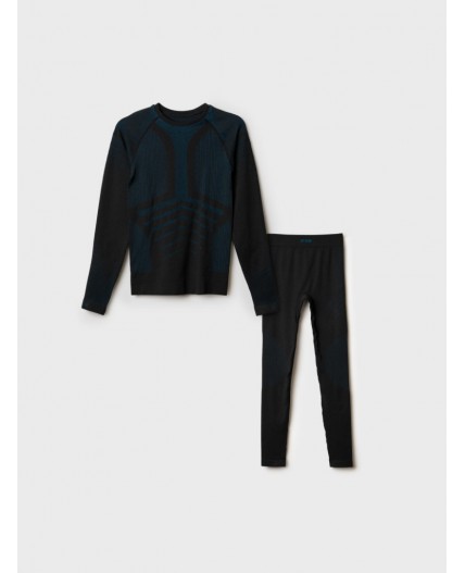 Термокомплект трикотажный для мальчиков: брюки, толстовка для эпизодического использования черный,бирюзовый