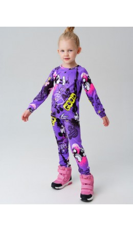 Термокомплект трикот. для девочек: фуфайка (футболка) с длин. рук, брюки для эпизод. использования разноцветный