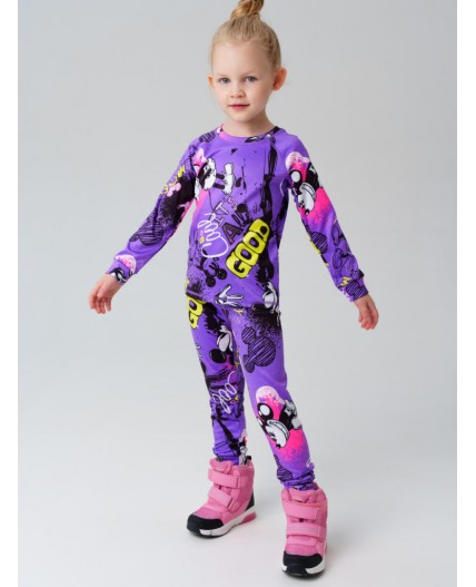Термокомплект трикот. для девочек: фуфайка (футболка) с длин. рук, брюки для эпизод. использования разноцветный