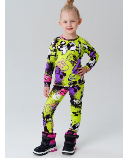 Термокомплект трикот. для девочек: фуфайка (футболка) с длин. рук, брюки для эпизод. использования разноцветный
