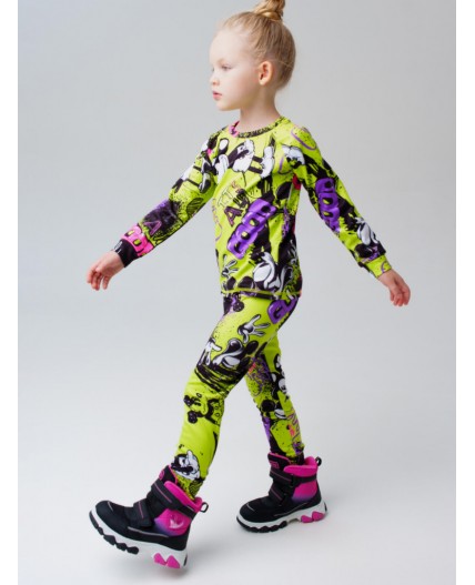 Термокомплект трикот. для девочек: фуфайка (футболка) с длин. рук, брюки для эпизод. использования разноцветный